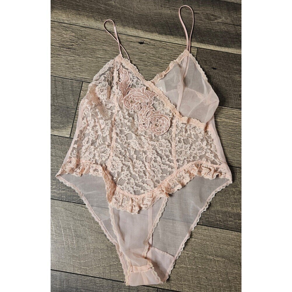 Victoria's Secret Vintage Gold Label 90's Chiffon & Lace Pink Teddy Small